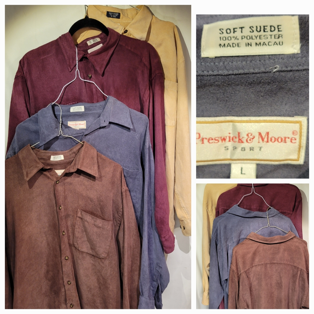 LOT of Vintage Preswick & Moore Soft Suede Casual Button Down Shirts in 4 Colors